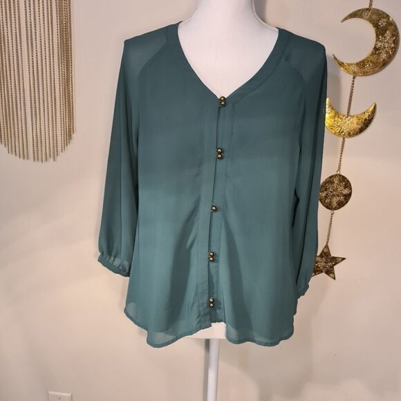 Naked Zebra Tops - 🏖 Green Sheer Blouse 